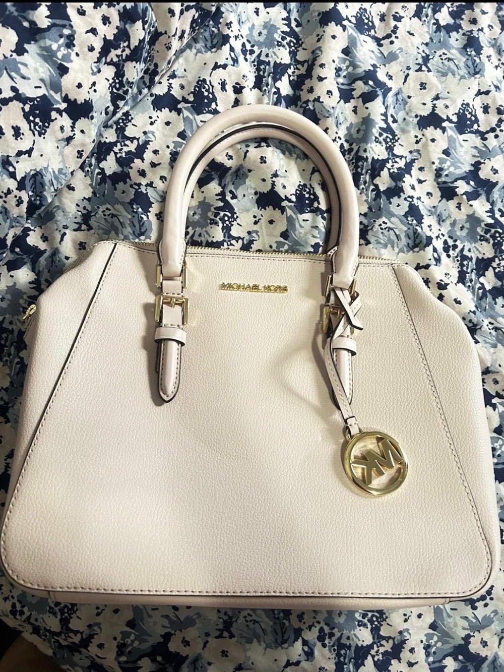 Michael Kors Ivory Leather Satchel with Gold Hardware